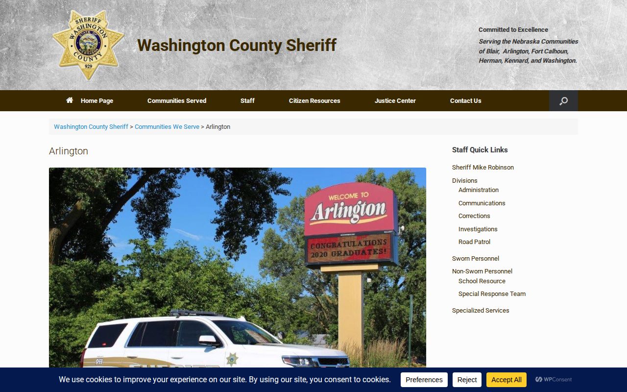 Washington County Arlington sheriff service route for booking records