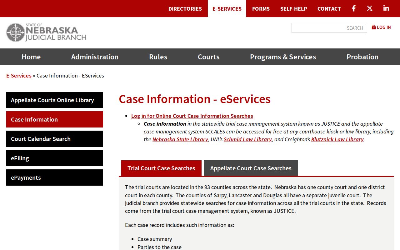 Washington County court disposition record search in Nebraska JUSTICE