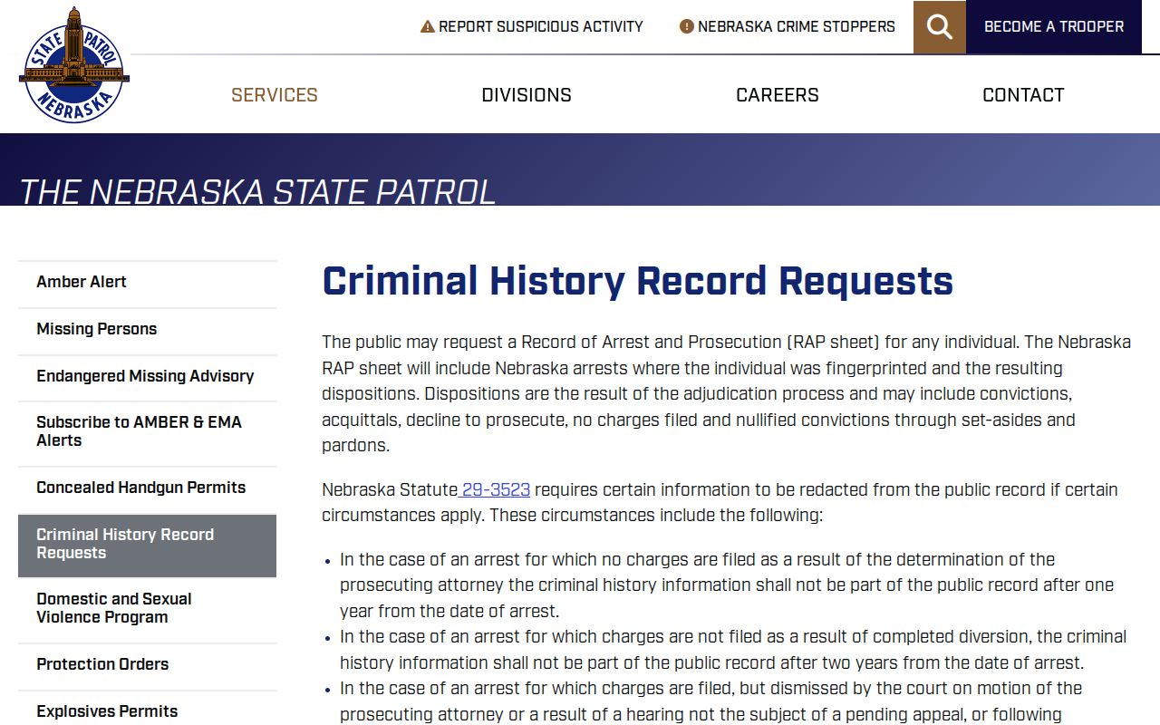 Washington County warrant record and Nebraska criminal history request source